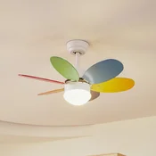 Lindby stropni ventilator z lučjo Litur, tih, O 77 cm, E27 - otroška soba - Sodobni - oranžna, rdeča, modra, zelena, siva, rumena, bela - Les
