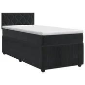 vidaXL Postelja boxspring z vzmetnico Črna 90 x 200 cm Žamet