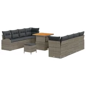 11-dijelni vrtni set s jastučićima sivi Poly Rattan 2-sjedalni vrtni kauč s jastučićima sivi Poly Rattan 3-dijelni vrtni set z