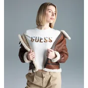 Guess za ženske. W5YR25Z2NQ2 Svetrček Layla iz belo-rumene barve (XS), Bela, Priložnostno, Viskoza, Kratek rokav