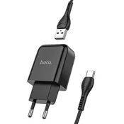 Hoco Mrežni polnilnik za telefon Hoco USB-A 2A 10 W + kabel USB-A na USB-C N2, črn