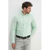 Pamucna košulja Tommy Hilfiger za muškarce, boja: zelena, slim, s button-down ovratnikom