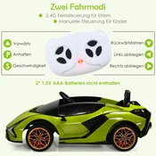 Costway Otroški električni avto 12V 24G daljinski upravljalnik 3-5 km/h MP3 zelen