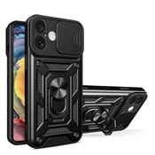 slomart Ohišje Hybrid Armor Camshield za iPhone 16 oklepno z zaščito kamere s stojalom - črno
