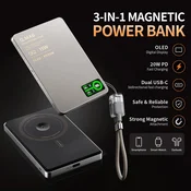 KJB Magnetna prenosna baterija z brezžičnim polnjenjem, 10000 mAh, srebrna