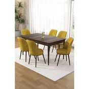 Hanah Home trpezarijski set Pir, sto i 6 stolica, ploca u dekoru drveta Baroque, senf žuta tkanina Babyface