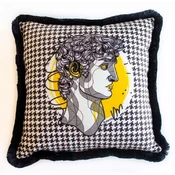 Casa Padrino luxury decorative pillow baroque bust white/gray/yellow/black 45 x 45 cm - Printed velvet cushion with fringes - Luxury decorative accessories