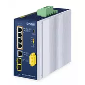 PLANET Industrial L2+ 4-Port 10/100/1000T 802.3bt PoE + 1-Port 10/100/1000T + 2-Port 1G/2.5G SFP Managed Ethernet Switch w/12V Booster Upravljano L2+ Gigabit Ethernet (10/100/1000) Power over Ethernet (PoE) Aluminij, Modra