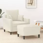 Fotelja s tabureom krem 60 cm baršunasta