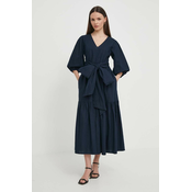 Lanena haljina Barbour Modern Heritage boja: tamno plava, maxi, širi se prema dolje, LDR0770