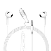 Slušalke Lito LF03 z 3.5mm Jack in USB-C, stereo, z HD mikrofonom, 1.2m - bele