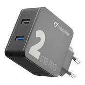 Hišni polnilec CELLULARLINE, 2x USB, 15W, črn