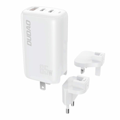 DUDAO A7PRO 3in1 GaN polnilnik USB/2x USB-C QC PD 65W, bela