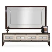 Casa Padrino luxury TV cabinet set dark brown/cream/silver - Mirrored living room sideboard with TV back wall - Living room furniture - Luxury furniture - Luxury furnishings