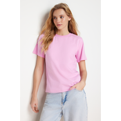 Trendyol Pink 100% Cotton Basic Crew Neck Knitted T-Shirt