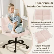 Costway Vrteči stol z 5 kolesi, nastavljive višine, roza