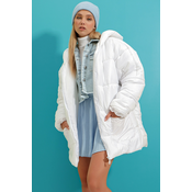 Trend Alaçati Stili Womens White Hooded Outer Pocket Puffer Fashion Oversize Down Coat
