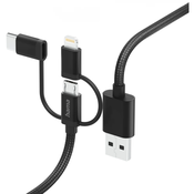 HAMA USB Lightning + Micro USB + USB Type C transformator Crno 1.5m 201536
