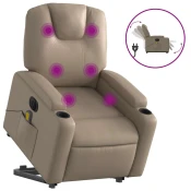 MAISON CHIC Električni masažni stol - Relax naslanjač s funkcijo vstajanja kapučino um. usnje, (22062261)