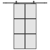 Vidaxl Drsna vrata z opremo črna 102,5x205 cm kaljeno steklo