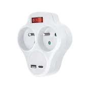 Solight P99USBC - razdelna uticnica sa USB-A i USB-C punjacem i prekidacem, 2x10 A, bela