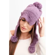 Kesi Womens winter cap with wool, visor, and pom-poms K475 purple