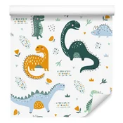 Tapeta z dinozavri, listi in cvetovi za dnevno sobo in spalnico 50x1000 cm
