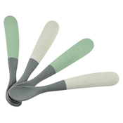 Ergonomické lyžičky 1st Age Silicone Spoons Mineral Grey Sage Green Beaba zo silikónu na samostatné jedenie 4 kusy od 4 mes BE913575