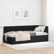 vidaXL Kotna postelja z vzglavjem Črna 90 x 190 cm Žamet