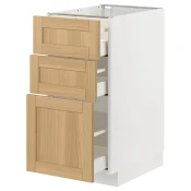 METOD / MAXIMERA Podni element s 3 fioke, bela/Forsbacka hrastovina, 40x60 cm