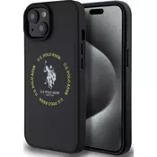 U.S. Polo PU Usnjeni Ovitek s potiskom Vzorec MagSafe za iPhone 15 - Črna