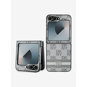 DKNY PU Leather Checkered Pattern and Stripe Zadní Kryt pro Samsung Galaxy Z Flip 6 Beige Ovitek za telefon Vijolična