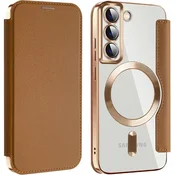 Overboard Ovitek za Samsung Galaxy S22 5G z zapiranjem, RFID denarnica MagSafe z zaščito kamere, rjava