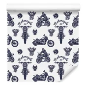 Fototapeta z retro motivi motorjev in napisi za dnevno sobo in spalnico 50x1000 cm