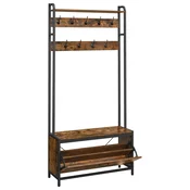 Songmics Stojalo za plašče z omarico za čevlje in klop 30x85x180 cm rjavo
