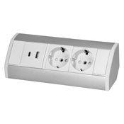 Pohištvena vtičnica 2x2P+Z (Schuko), 2xUSB (tip A+C; 2,4A), bela in srebrna