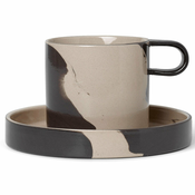 ferm LIVING Skodelica za čaj s krožnikom INLAY 200 ml, pesek, kamnita posoda, čvrst LIVING