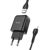 Hoco Mrežni polnilnik za telefon Hoco USB-A 2A 10 W + kabel USB-A na Lightning N2, črn