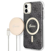 Guess Case + Charger Set iPhone 11 6,1 black hard case 4G Print MagSafe (GUBPN61H4EACSK)