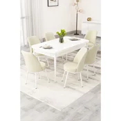 Hanah Home trpezarijski set Rax, sto na razvlacenje i 6 stolica, bela ploca, krem tkanina Babyface
