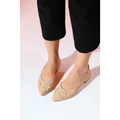 LuviShoes GHENT Womens Beige Skin Pearl Stone Flat Shoes