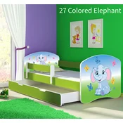 Djecji krevet ACMA s motivom, bocna zelena + ladica 160x80 cm 27 Colored Elephant
