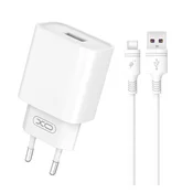 XO CE02D punjac za mrežu s Type-C prikljuckom 18W, PD brzi punjac + Type-C kabel, BIJELI XO-CE02D_TYPE_C