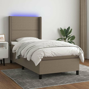 Vidaxl Box spring postelja z vzmetnico LED taupe 90x190 cm blago