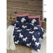 Posteljina s bracnim krevetom Eponj Home Magic Unicorn Dark Blue, 200 x 220 cm