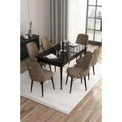 Hanah Home Set Trpezarijski sto i 6 stolica Are, Braon-crni