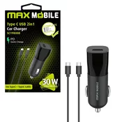 MaxMobile auto adapter PD QC 3.0 TYPE C, SC-198008 + Type C kabel, 30W