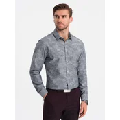 OMBRE Moška flanelna kvačkana bombažna srajca V3 OM-SHCS-0157 siva MDN124379 S