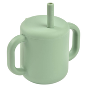 Lonček za dojenčke Silicone Straw Cup Beaba Sage Green s slamico za učenje pitja zeleni od 8 mes