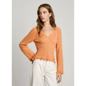 Pepe Jeans za ženske. PL702288 Pulover z V-izrezom Olya oranžna (M), Priložnostno, Bombaž, Dolg rokav, Organski bombaž